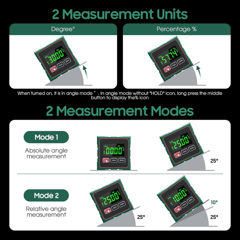 Ohcans Digital Angle Finder 4 Side Strong Magnetic Digital Angle Gauge for Table Saw&Woodworking,LCD Display Level Box Measuring Tool,Electronic Laser Backlight Inclinometer for Construction,Machinery - Image 5